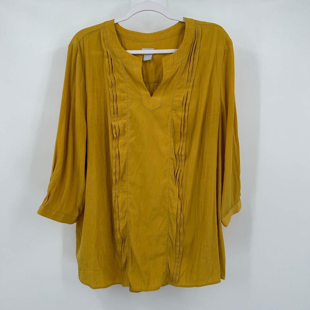 Chicos Womens Minimalist Boho Tunic Top Size 4 US 2X‎ Mustard Artsy Chic